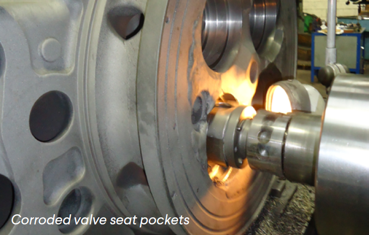 Corroded Valve Seat Pockets Mak Caterpillar Cylinder Heard Cast Iron Welding Repairs
