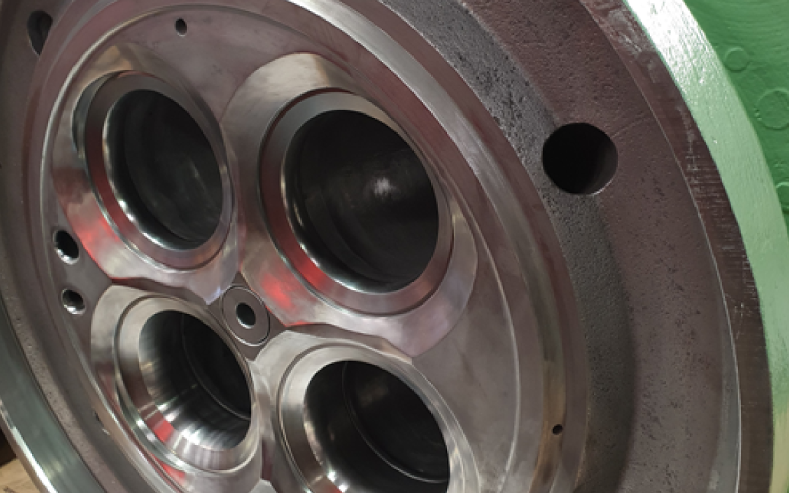 Wartsila Cylinder Head Valve Seat pockets after repair from Cast Iron Welding Services