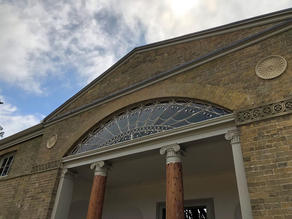 Side view of the wrought Iron fanlight restoration done at a stately home in Norfolk