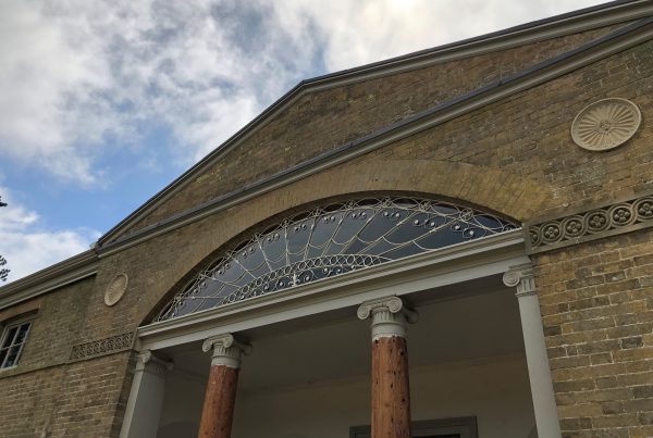 Side view of the wrought Iron fanlight restoration done at a stately home in Norfolk