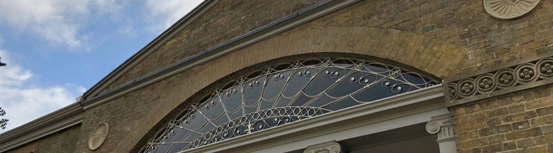 Side view of the wrought Iron fanlight restoration done at a stately home in Norfolk